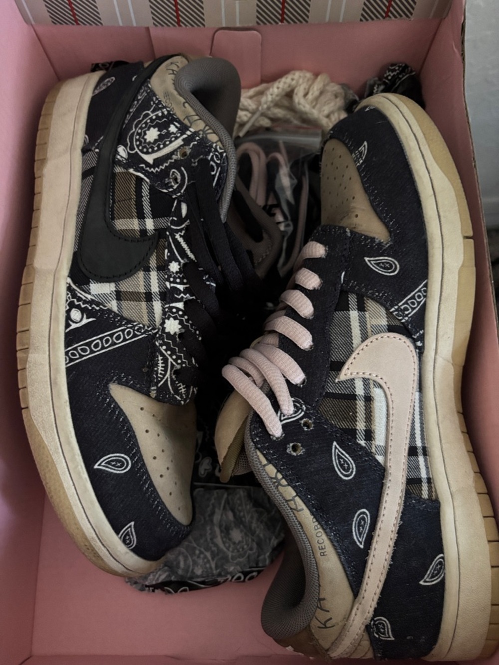 Nike Paisley Plaid Dunk Low Sneakers - Black, Tan & Pink